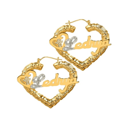 Personalized Religious Sandwich Hoop Earrings With Beading and Rhodium on First Initial and Cross