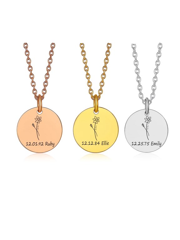 Personalized Remembrance Necklace – Memorial Jewelry with Name, Date, and Birth Flower – Bereavement Gift, Sympathy Gift, Loss of a Loved One Keepsake, Engraved Memorial Necklace