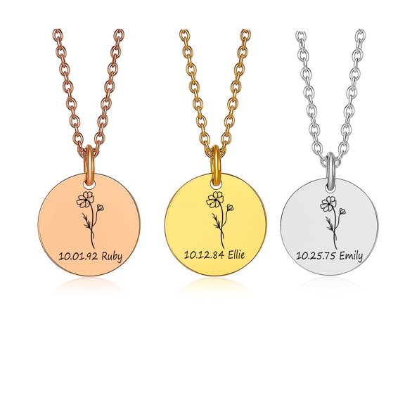 Personalized Remembrance Necklace – Memorial Jewelry with Name, Date, and Birth Flower – Bereavement Gift, Sympathy Gift, Loss of a Loved One Keepsake, Engraved Memorial Necklace
