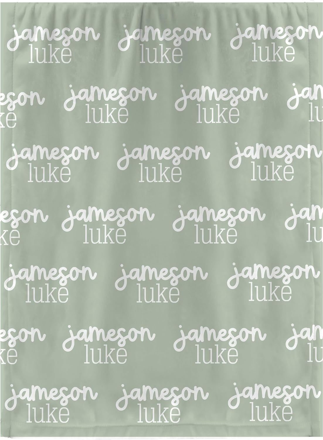 Personalized Repeating Name Baby Blanket Sage Green