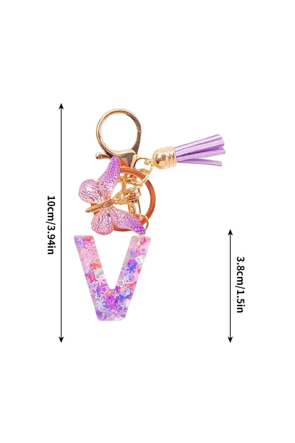 Personalized Resin Initial Letter Keychain for Women, Custom Name Accessory with Purple Tassel, Durable Epoxy Material for Wallet Backpack Car Keys, Gift Idea