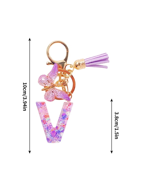 Personalized Resin Initial Letter Keychain for Women, Custom Name Accessory with Purple Tassel, Durable Epoxy Material for Wallet Backpack Car Keys, Gift Idea