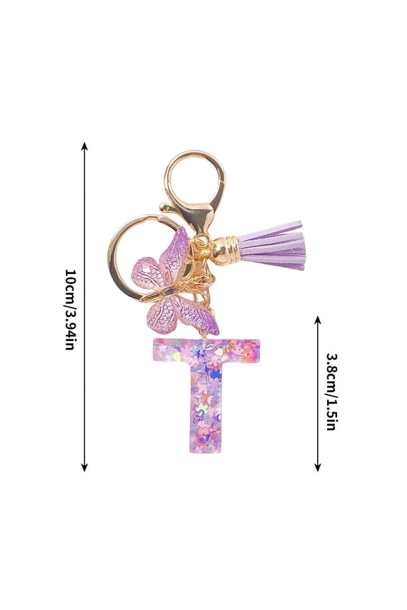 Personalized Resin Initial Letter Keychain for Women, Custom Name Accessory with Purple Tassel, Durable Epoxy Material for Wallet Backpack Car Keys, Gift Idea