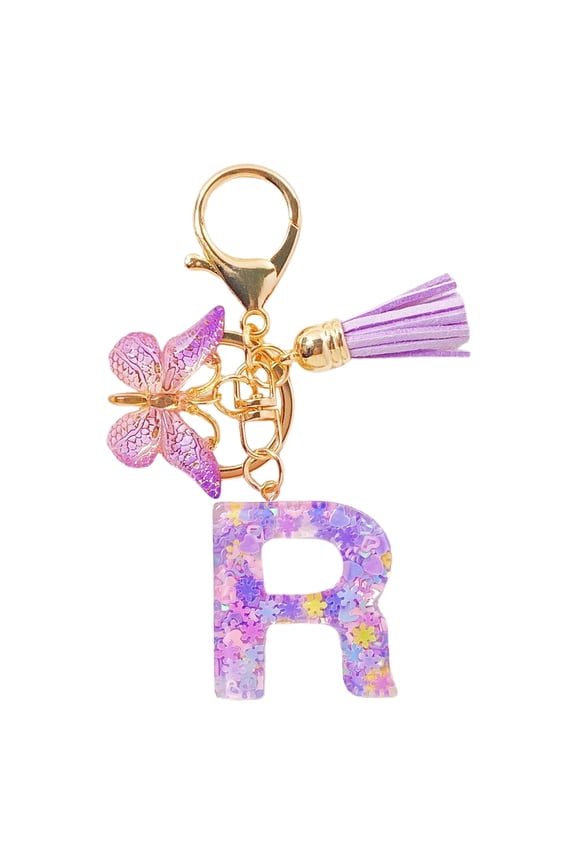 Personalized Resin Initial Letter Keychain for Women, Custom Name Accessory with Purple Tassel, Durable Epoxy Material for Wallet Backpack Car Keys, Gift Idea