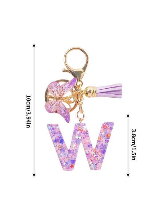 Personalized Resin Initial Letter Keychain for Women, Custom Name Accessory with Purple Tassel, Durable Epoxy Material for Wallet Backpack Car Keys, Gift Idea