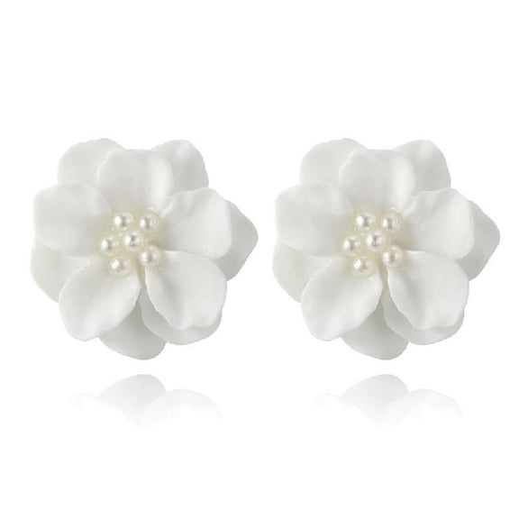 Personalized Resin White Earrings Studs Camellia Flower Petals Earrings Fashion Jewelry Decor Earrings Posts for Friends