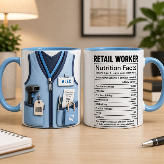 Personalized Retail Worker Ceramic Mugs Custom Name Nutrition Facts Gift