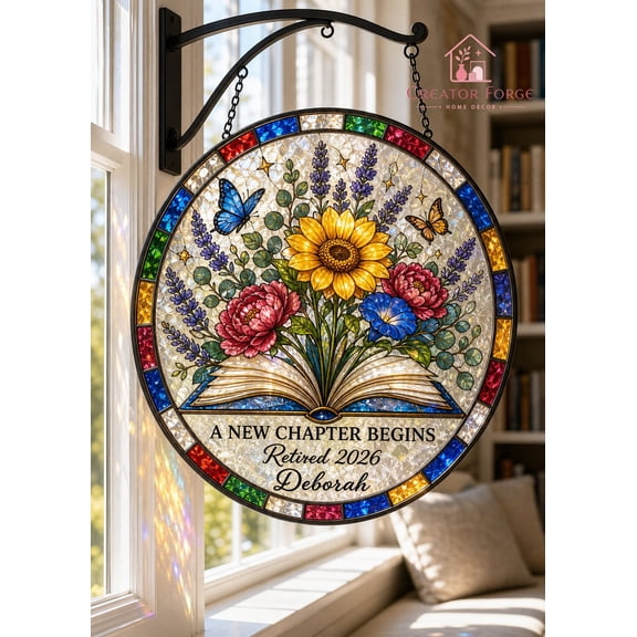 Personalized Retirement 2026 Stained Glass Suncatcher Gift - New Chapter Begins, Teacher End of Year Keepsake