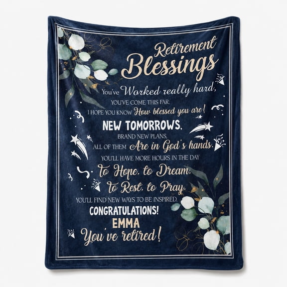 Personalized Retirement Fleece Blanket, Custom Name Retirement Blessings Throw, 280gsm Polyester Fleece Gift Blanket