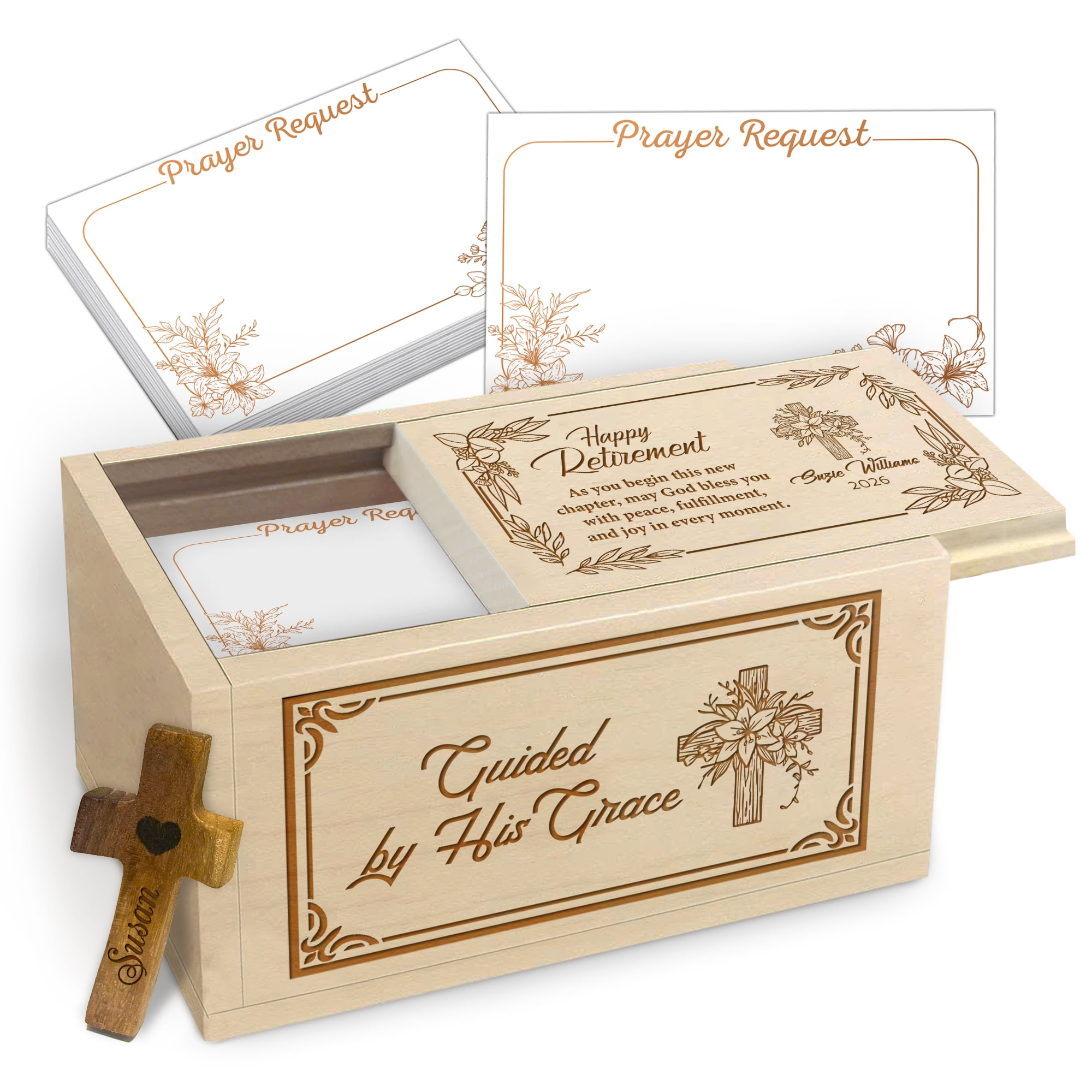 Personalized Retirement Prayer Box, Custom Name and Year Maple Wood