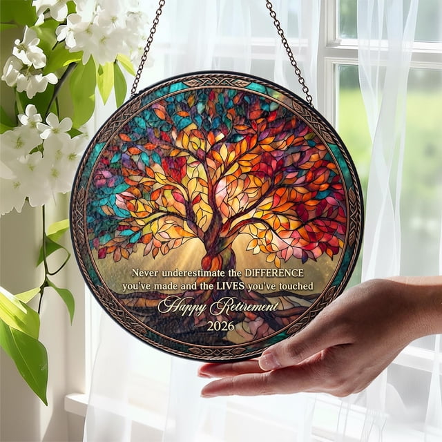 Tree Staining Personalized Retirement Tree of Life Stained Glass Suncatcher, Custom ...