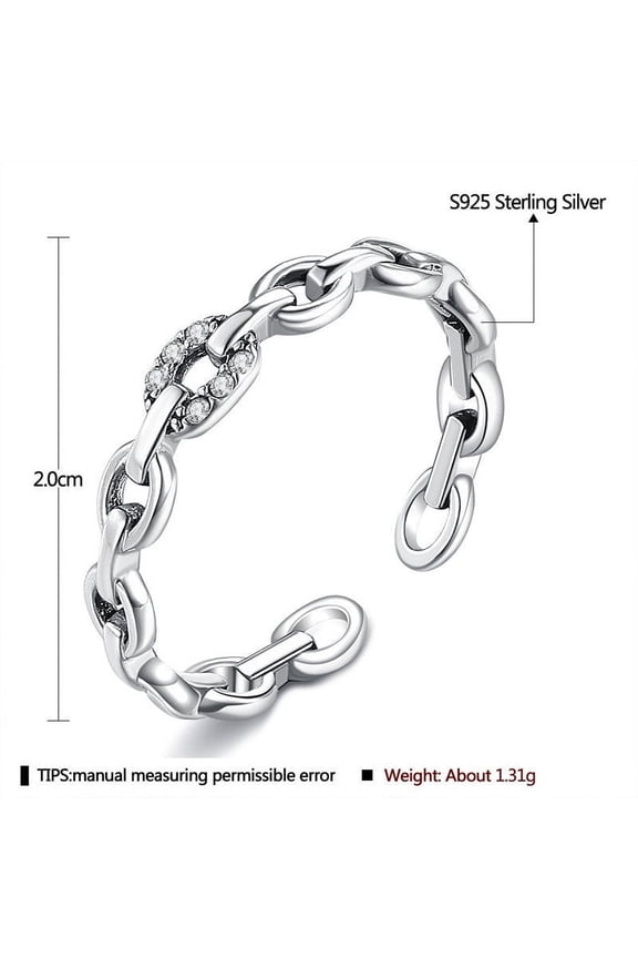 Silver Geometric Ring With White Zircon Diamond Gem Open Retro Chain For Her Personalized Fashion Jewelry Gift