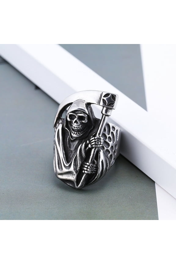 Personalized Retro Imitation Titanium Steel Ring Death Sickle Skull Men's Ring Jewelry