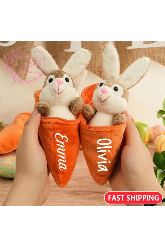 Personalized Reversible Carrot Plush Decor - Custom Plush Rabbit Keychain - Easter Gift with Name