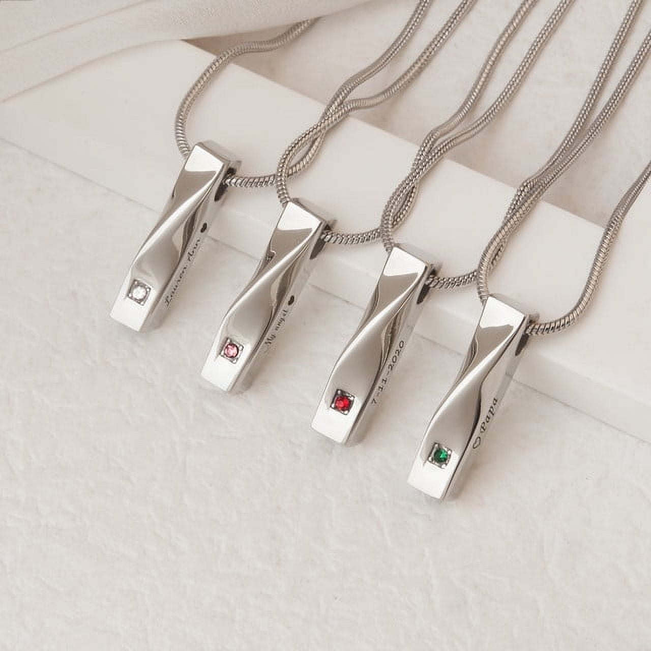 Personalized Rhinestone Twisted Bar Cremation Necklace Ashes