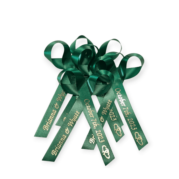 Personalized Ribbons Baby Bridal Shower Wedding Favors Custom Made Green 25 Satin Bowws