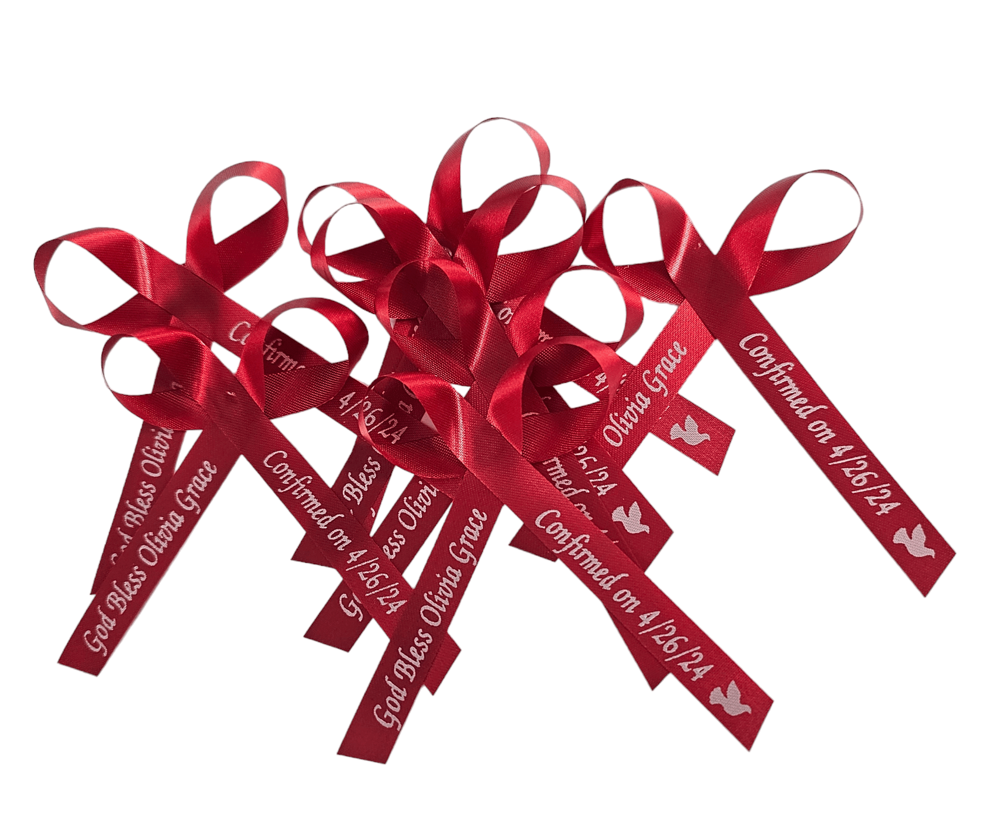 Personalized Ribbons Baby Bridal Shower Wedding Favors Custom Made Red Satin Bows