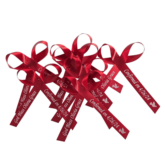 Personalized Ribbons Baby Bridal Shower Wedding Favors Custom Made Red Satin Bows