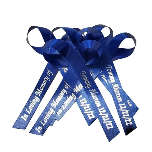 Personalized Ribbons Baby Bridal Shower Wedding Favors Custom Made Royal Blue 25 Bows with Name