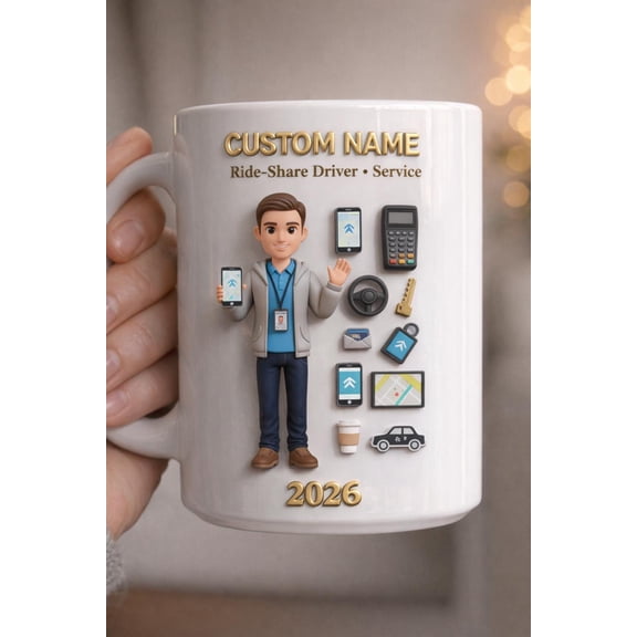 Personalized Ride Share Driver Mug 3D Embossed Coffee Mug, Custom Driver Gift, Ride Share Coffee Cup, Driver Mug, Service Worker Mug 2026