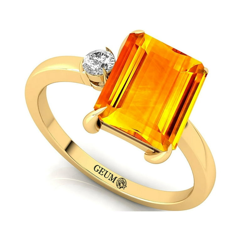 Personalized Ring, 14k Gold Halo Ring, Citrine With Diamond