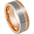thumbnail image 1 of Personalized Ring for Men and Ring for Ladies ipauly inc Ring Off-Center Grooved Rose Gold IP Plated Brushed Pipe Cut Ring – 8mm Wedding Band Ring Ideal Rings for Couples, 1 of 5
