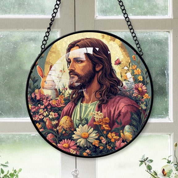 Personalized He is Risen Stained Glass Suncatcher Artistic Window Hanging, He is Risen 78 Hand-Painted Glass Panel Wall Home Decor, He is Risen Garden Decor FhPuIA (He is Risen 7)