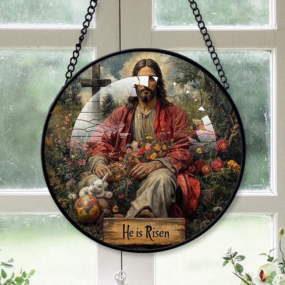 Personalized He is Risen Suncatcher Stained Glass, He is Risen Gifts for Women, He is Risen for Windows, He is Risen Window Hangings with Chain and Hook 33UM6s (He is Risen 11)