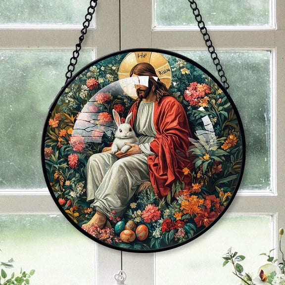 Personalized He is Risen Suncatcher Stained Glass, He is Risen Gifts for Women, He is Risen for Windows, He is Risen Window Hangings with Chain and Hook UgO1RD (He is Risen 1)