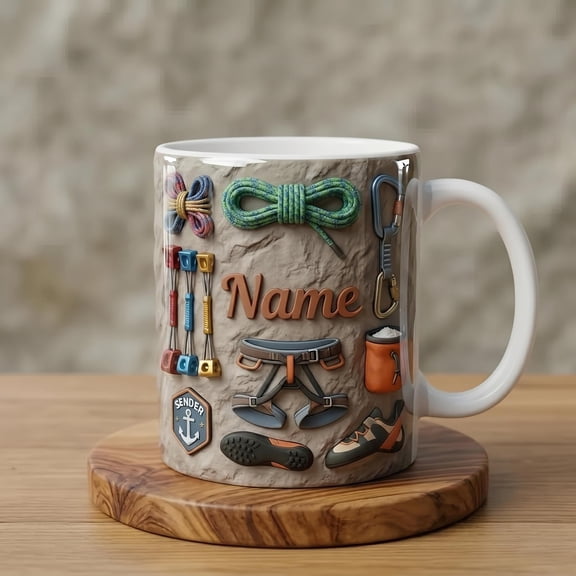 Personalized Rock Climbing Mug 3D, Custom Climber Coffee Cup, 3D Faux Design