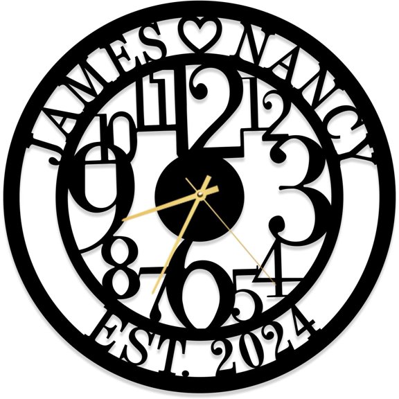 Personalized Roman Numerals Large Wall Clock with Family Name | Custom Metal Clock, Silent, Housewarming Gift, Last Name Dcor