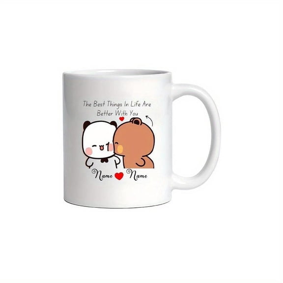 Personalized Romantic Couple Mug Cute Bubu and Duddu Bear Design Custom Coffee Cup Her Him Boyfriend Girl Friend Suitable Engagement Wedding Anniversa