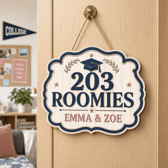 Personalized Roommate Door Sign Graduation Cap Wooden Door Hanger for College Dorm Roommates