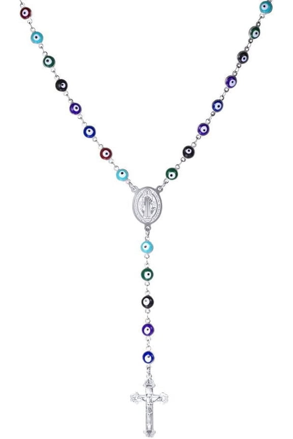 Personalized Rosary Necklace for Women Men with Photo & Text,Stainless Steel Custom Rosary Bead Catholic Cross Y Chain Necklace,Memorial Christian Jewelry Gift