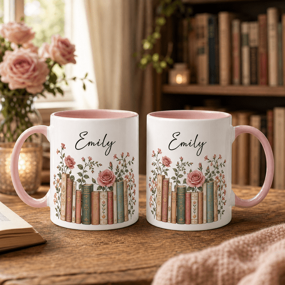 Personalized Rose Birth Flower Ceramic Mug June Book Lover Gift 11oz 15oz