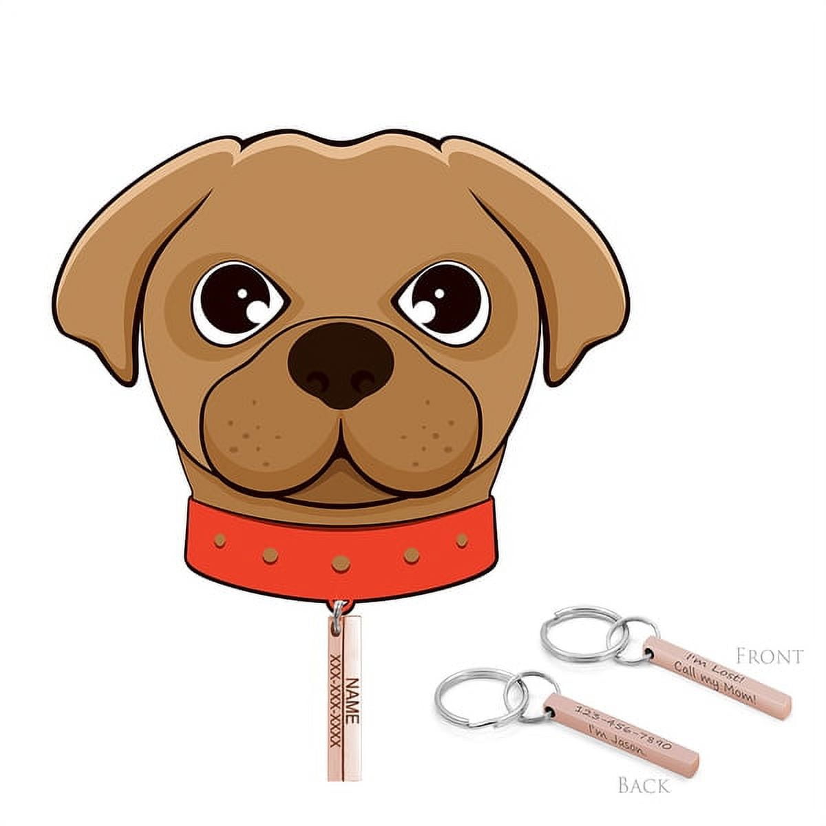 Personalized Rose Gold 4-Sided Bar Engravable Pet I'm Lost Dog Tag Cat Tag Emergency Contact Key Chain Collar Accessories Ship Next Day