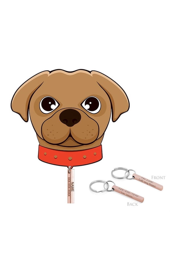 Personalized Rose Gold 4-Sided Bar Engravable Pet I'm Lost Dog Tag Cat Tag Emergency Contact Key Chain Collar Accessories Ship Next Day