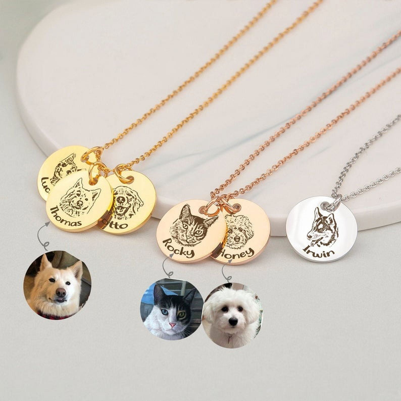 Personalized Rose Gold Disc Pet Picture Portrait Necklace - Stainless Steel - Cat Dog Pet Necklace -Mother's Day Gift for Mom - Ships Next Day!