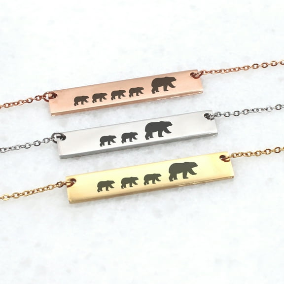 Personalized Rose Gold Mama Bear Cubs Bar Necklace - Custom Gift for Mom - Stainless Steel Bar - Family Bear Necklace - Jewelry Gift for Her - Ships Next Day!