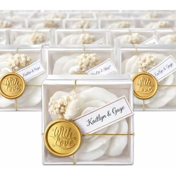 Personalized Rose Shaped Soy Wax Candles in Gift Box with Gold Wax Seal  Scented Wedding & Bridal Shower Favors, Elegant Mini Candle Gifts (Bulk Options Available)$$Home Decor, Kitchen, & Other