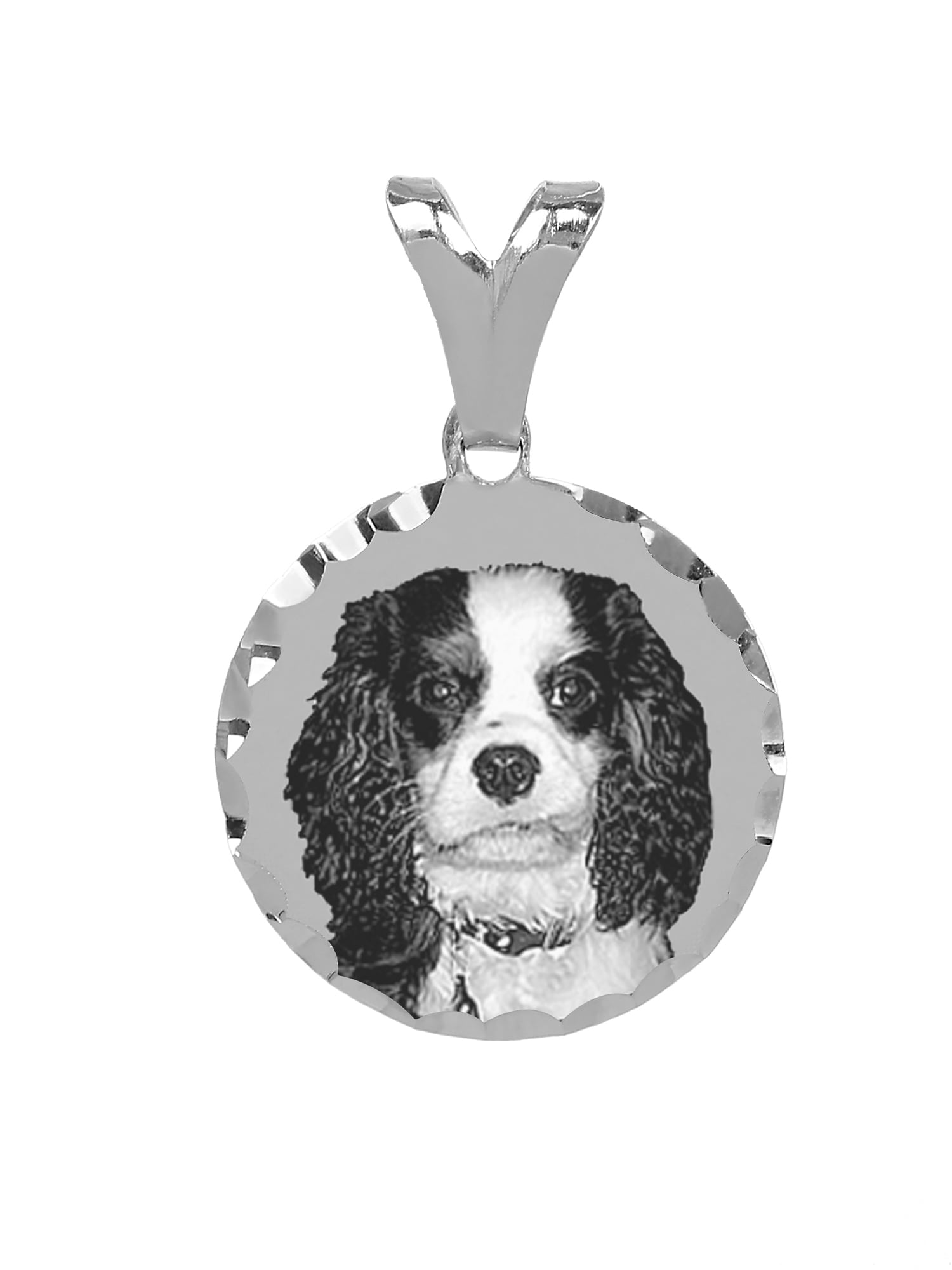 Personalized Round Black and White Charm With Diamond Cut Border