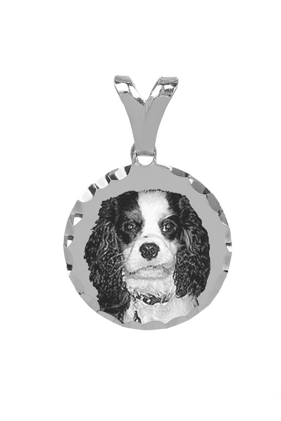 Personalized Round Black and White Charm With Diamond Cut Border