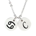 thumbnail image 1 of Personalized Round Constellation Initial Necklace - Engraved Zodiac Symbol Jewelry - Christmas Gift for Her - Stainless Steel - 18" Chain - Silver Cancer, 1 of 8