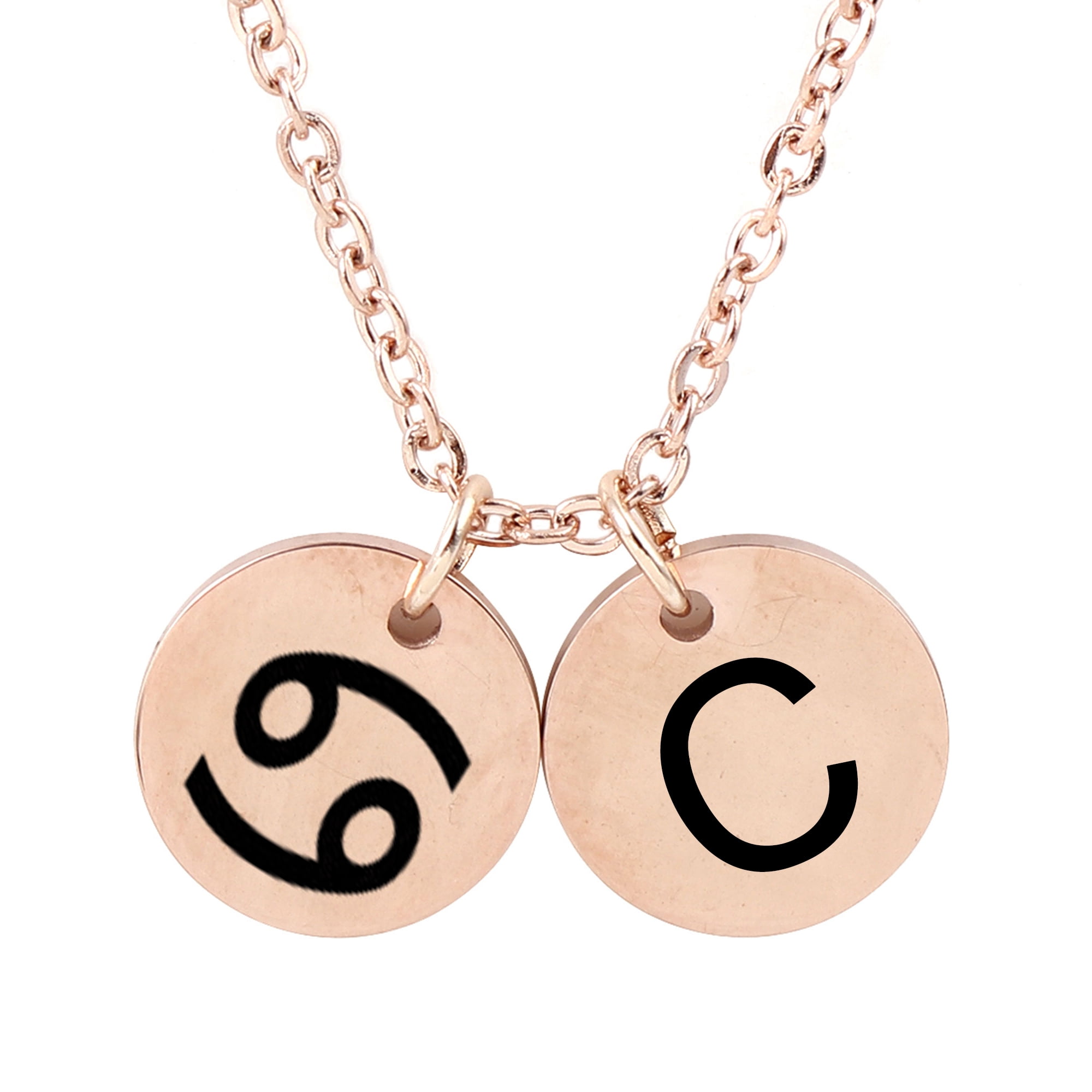 Anavia Adult Stainless Steel Cable Chain Round Constellation Initial Pendants, 16" + 2" inches