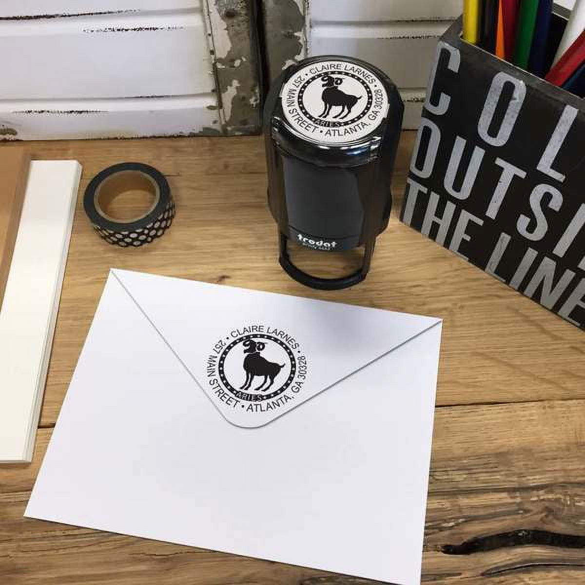 Personalized Round Self-Inking Rubber Stamp - Aries