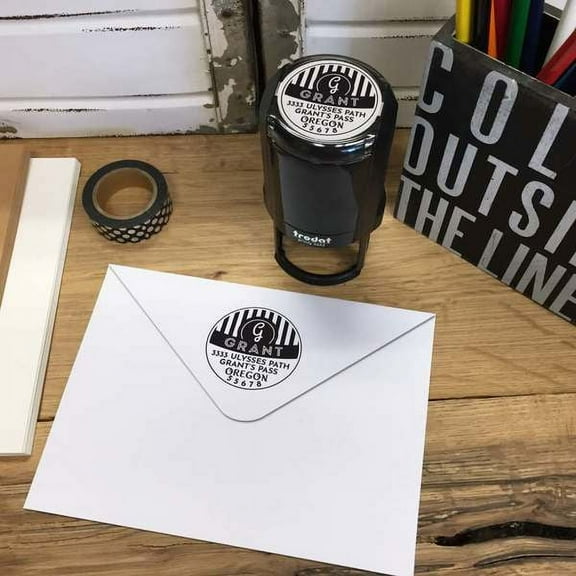 Personalized Round Self-Inking Rubber Stamp - Grant Initials