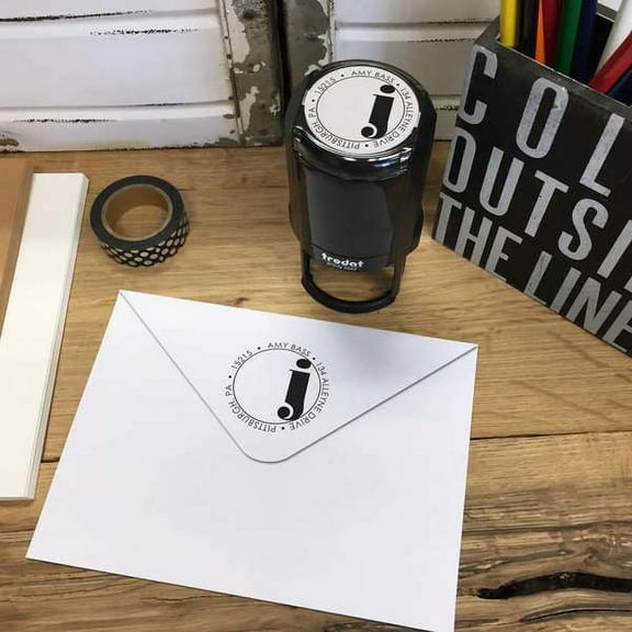 Personalized Round Self-Inking Rubber Stamp - Greiner Monogram