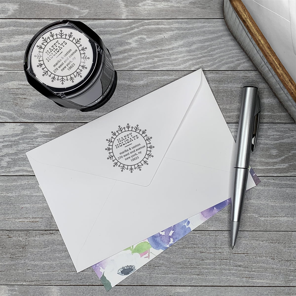 Personalized Round Self-Inking Rubber Stamp - Happy Holidays