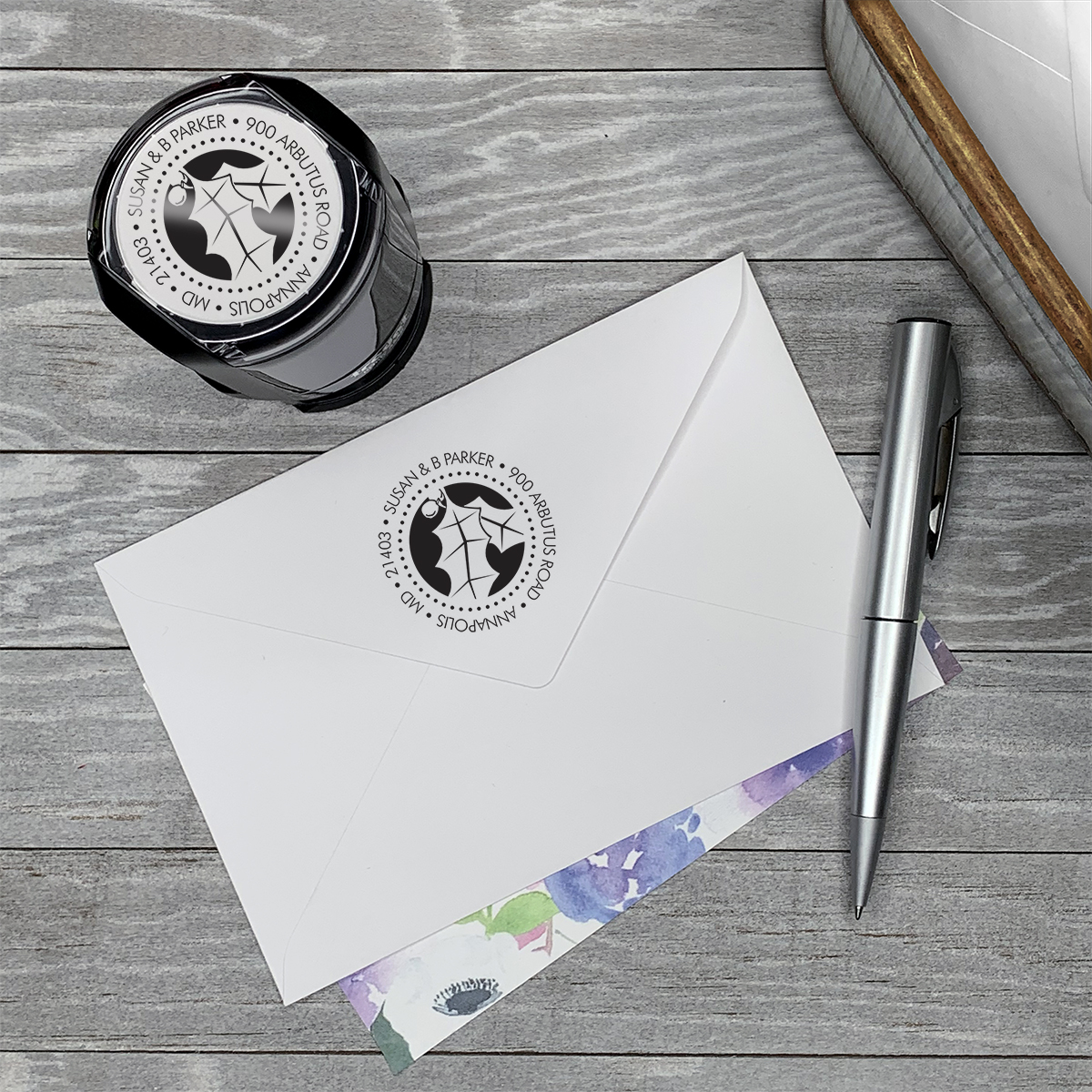 Personalized Round Self-Inking Rubber Stamp - It's Holly Time