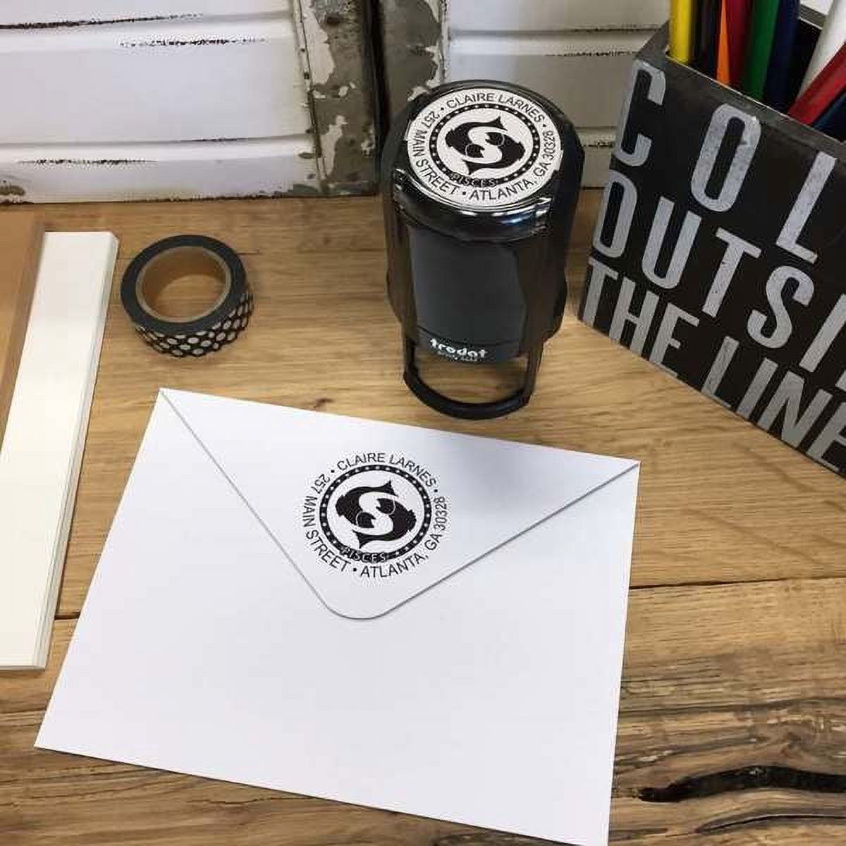Personalized Round Self-Inking Rubber Stamp - Pisces